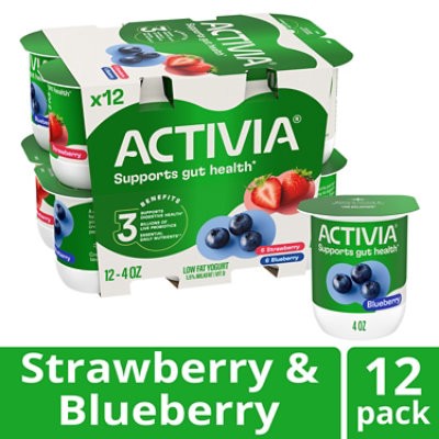 slide 1 of 3, Activia Strawberry & Blueberry Probiotic Low Fat Yogurt Cups - 12-4 Oz, 12 ct; 4 oz