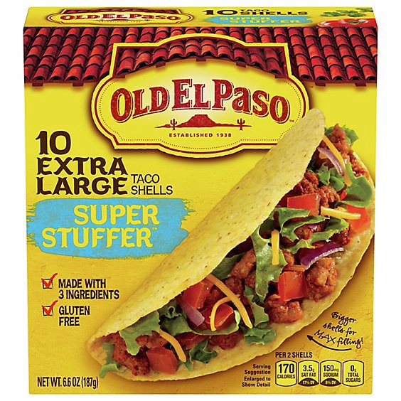slide 1 of 1, Old El Paso Taco Shells Extra Large Super Stuffer Box 10 Count - 6.6 Oz, 6.6 oz