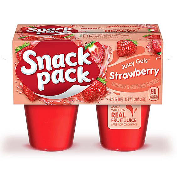 slide 1 of 1, Snack Pack Strawberry Flavored Juicy Gels - 4-3.25 Oz, 4 ct; 3.25