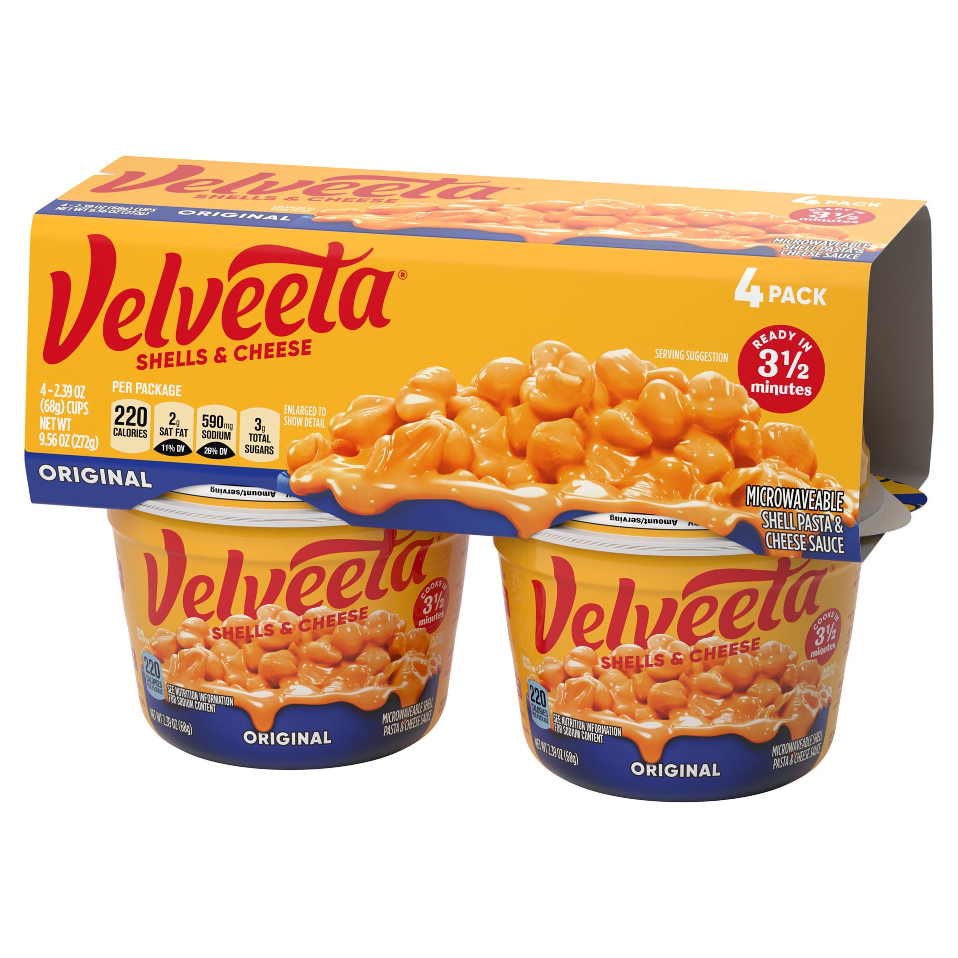 slide 2 of 8, Velveeta Shells & Cheese Original Microwaveable Pasta & Cheese Sauce Cups - 4-2.39 Oz, 9.56 oz