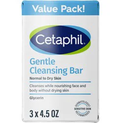 Cetaphil Cleansing Bar Gentle For Dry Sensitive Skin Value Pack! - 3-4.5 Oz