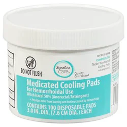 Signature Select/care Medicated Cooling Pad Hemorrhoidal With Witch Hazel - 100 Count