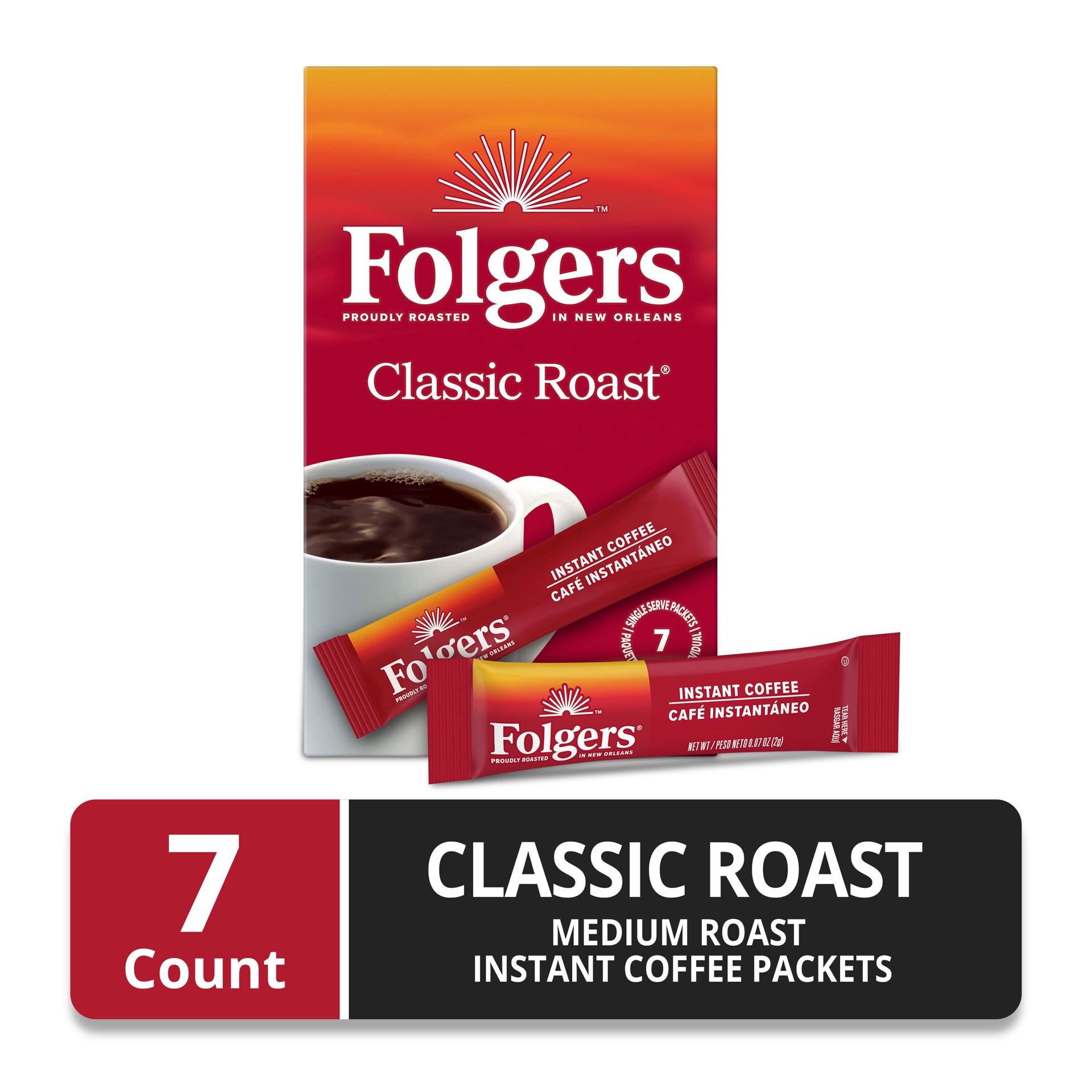 slide 3 of 6, Folgers Coffee Instant Classic Roast - 7-0.07 Oz, 7 ct