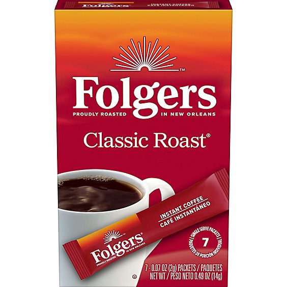 slide 1 of 1, Folgers Coffee Instant Classic Roast - 7-0.07 Oz, 7 ct