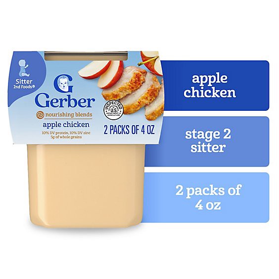 slide 1 of 3, Gerber 2nd Foods Apple Chicken Baby Food Tub - 2-4 Oz, 2 ct; 4 oz