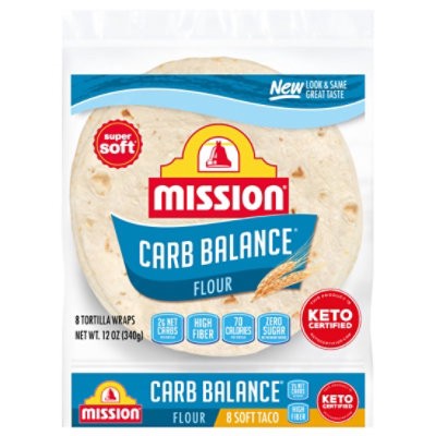 slide 1 of 11, Mission Carb Balance Flour Tortillas Soft Taco Size - 8 Count, 8 ct