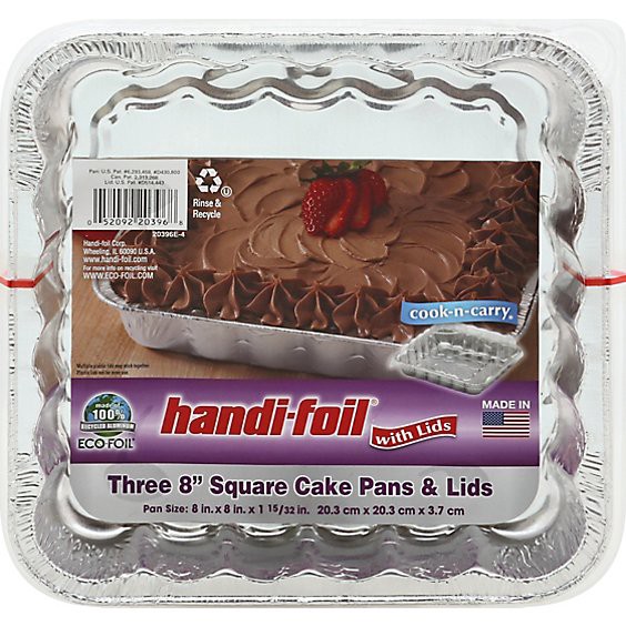 slide 1 of 1, Handi-Foil Pans & Lids Cake Square - 3 Count, 3 ct