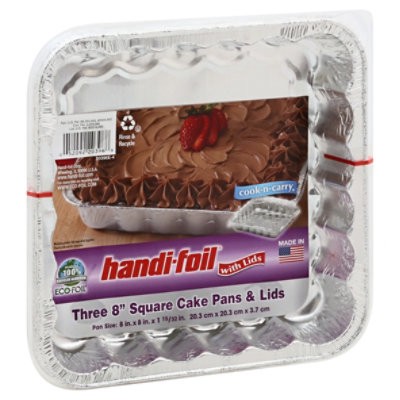 slide 1 of 1, Handi-Foil Pans & Lids Cake Square - 3 Count, 3 ct