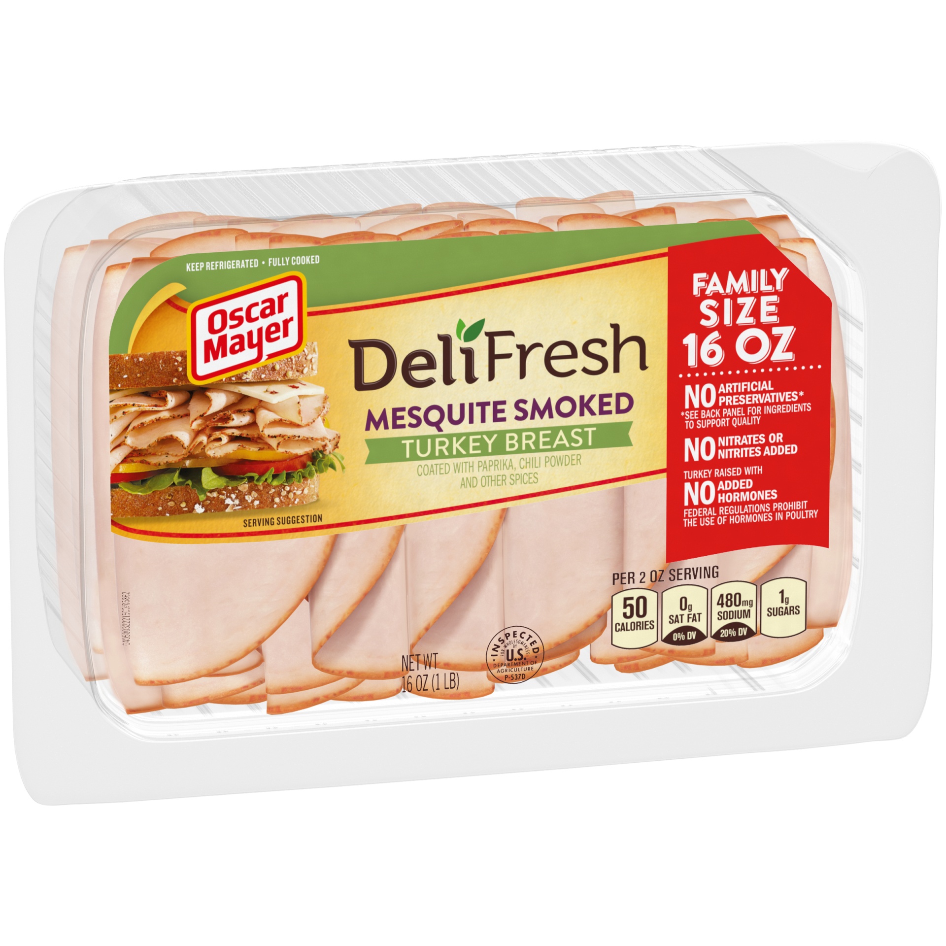 slide 5 of 9, Oscar Mayer Deli Fresh Mesquite Smoked Turkey Breast Sliced Lunch Meat Family Size - 16oz, 