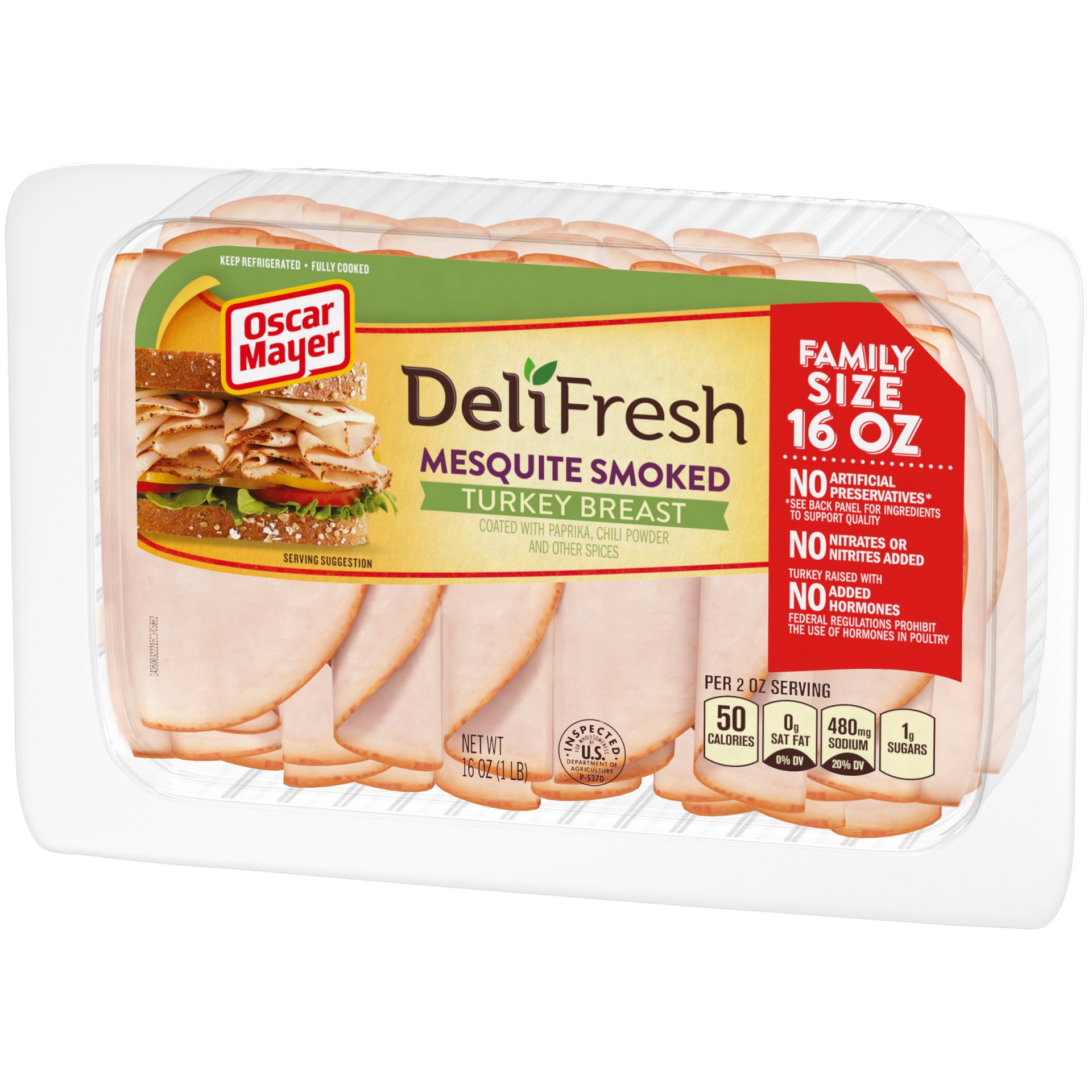 slide 6 of 9, Oscar Mayer Deli Fresh Mesquite Smoked Turkey Breast Sliced Lunch Meat Family Size - 16oz, 