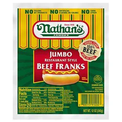 Nathan's Famous Restaurant Style Beef Hot Dogs - 12 Oz