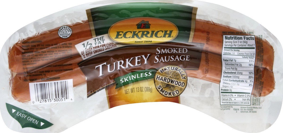 slide 3 of 7, Eckrich Smoked Skinless Turkey Sausage - 13 Oz, 12 oz