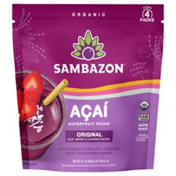 Sambazon Organic Superfruit Packs Orignal Blend Acai Berry + Guarana - 4-3.5 Oz