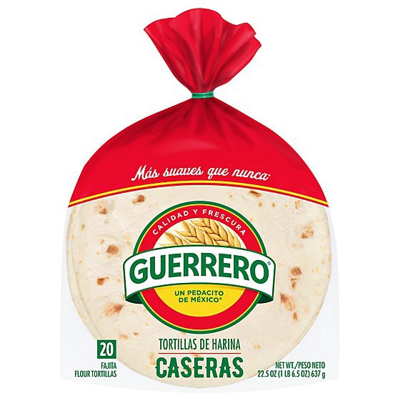 slide 1 of 3, Guerrero Caseras Flour Tortillas Fajita Size - 20 Count, 22.5 oz