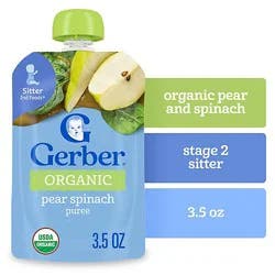 Gerber 2nd Foods Organic Pear Spinach Baby Food Pouch - 3.5 Oz