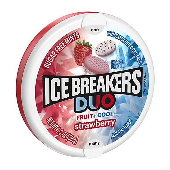 slide 1 of 1, Ice Breakers Duo Fruit Plus Cool Strawberry Sugar Free Mints Tin - 1.3 Oz, 1.3 oz