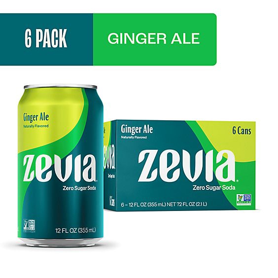 slide 1 of 1, Zevia Zero Sugar Ginger Ale Soda - 6-12 Fl. Oz., 6 ct; 12 fl oz