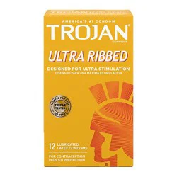 Trojan Ultra Ribbed Premium Lubricated Condoms - 12 Count