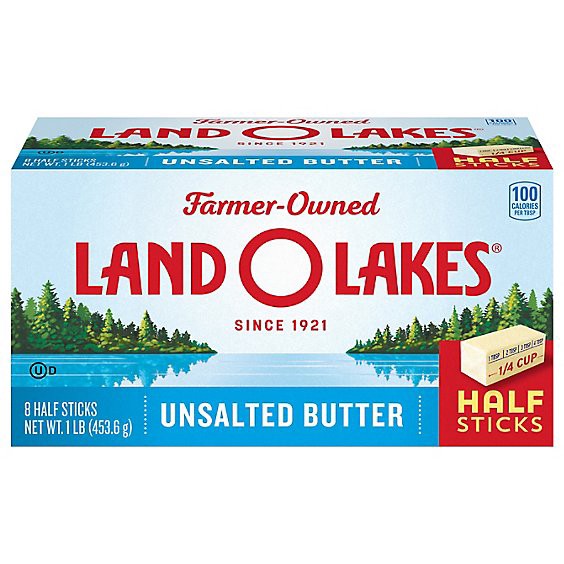 slide 1 of 1, Land O Lakes Unsalted Butter In Half Sticks Pack - 8 - 1 Lb, 16 oz