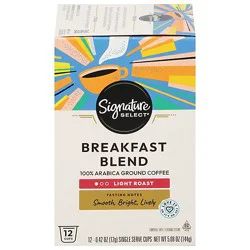 Signature Select Coffee Pods Single Serve Light Roast Breakfast Blend - 12 Count