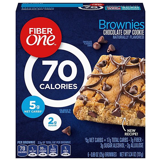 slide 1 of 1, Fiber One Brownies Chocolate Chip Cookie Bar - 6-0.89 Oz, 6 ct