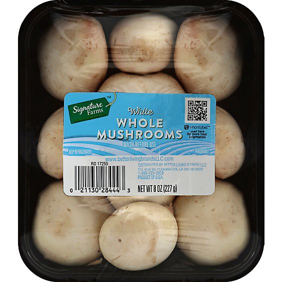 slide 1 of 1, Signature Select Mushrooms White Whole - 8 Oz, 8 oz