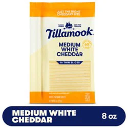 Tillamook Medium White Cheddar Thin Slices Cheese 16 Count - 8 Oz