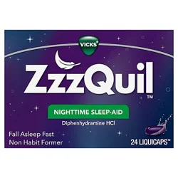 Vicks Zzzquil Nighttime Sleep Aid Non Habit Forming Fall Asleep Fast - 24 Count