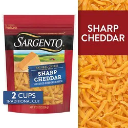 Sargento Shredded Sharp Natural Cheddar Cheese Traditional Cut - 8 Oz