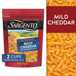 Sargento Shredded Mild Natural Cheddar Cheese Traditional Cut - 8 Oz