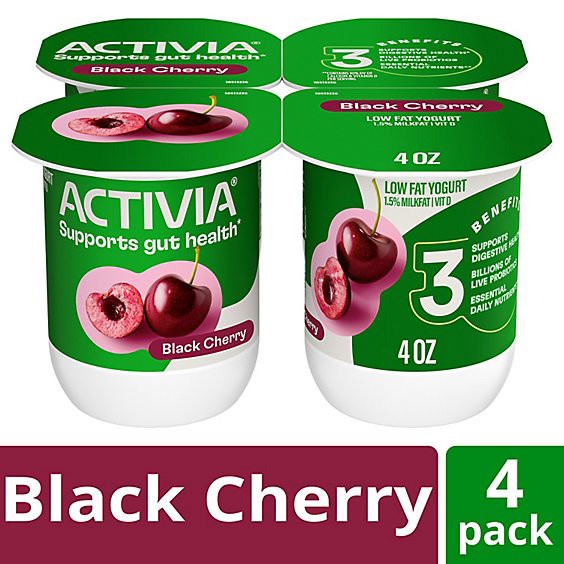 slide 1 of 1, Activia Low Fat Probiotic Black Cherry Yogurt - 4-4 Oz, 16 oz