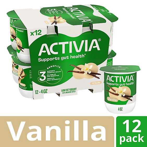 slide 1 of 14, Activia Low Fat Probiotic Vanilla Yogurt - 12-4 Oz, 12 ct; 4 oz