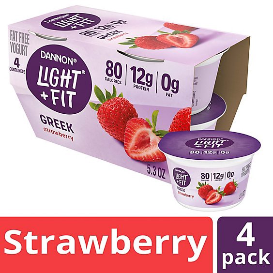 slide 1 of 1, Light + Fit Nonfat Gluten-Free Strawberry Greek Yogurt Multipack - 4-5.3 Oz, 4 ct; 5.3 oz