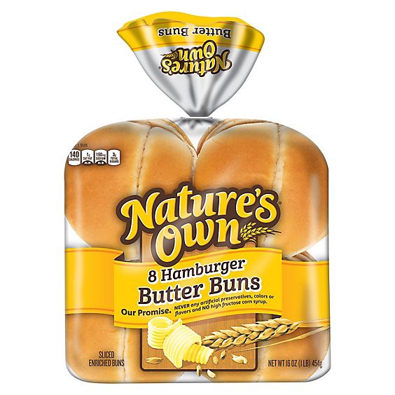 slide 1 of 13, Natures Own Hamburger Butter Buns Soft White Bread Hamburger Buns 8 Count - 16 Oz, 16 oz