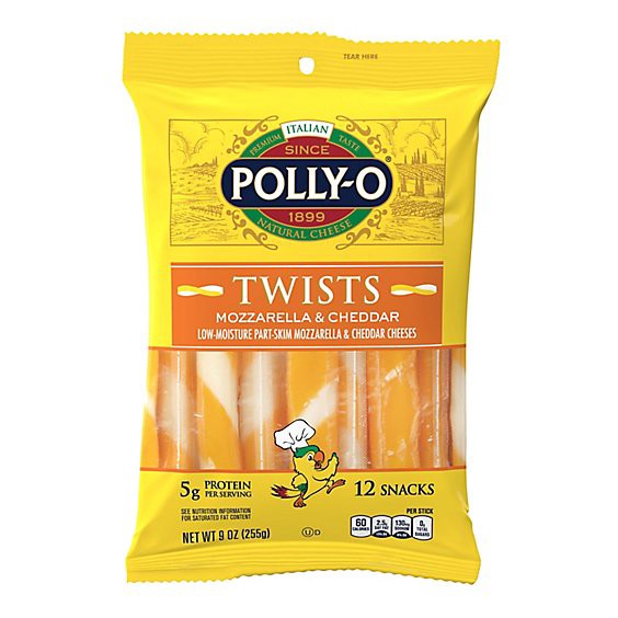 slide 1 of 1, Polly-O Snacks Mozzarella & Cheddar Cheese Twists - 9 Oz, 9 oz