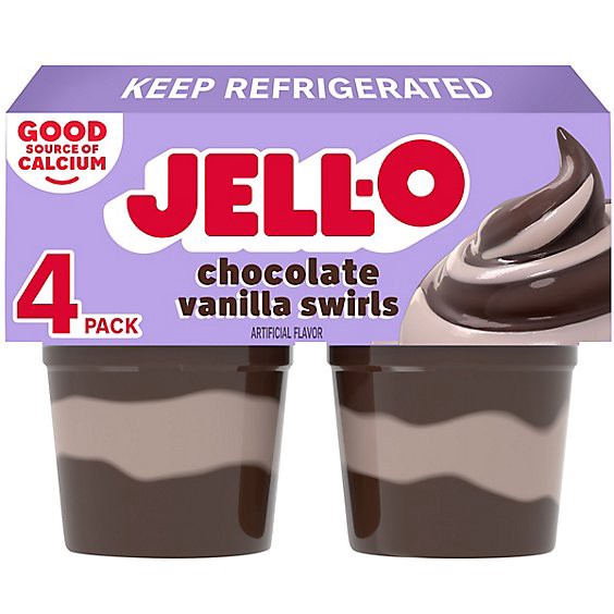 slide 1 of 8, Jell-O Original Chocolate Vanilla Swirls Ready To Eat Pudding Cups Snack - 4 Count, 15.48 oz