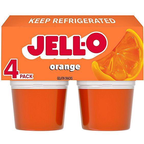 slide 1 of 8, Jell-O Original Orange Ready To Eat Jello Cups Gelatin Snack Cups - 4 Count, 13.48 oz