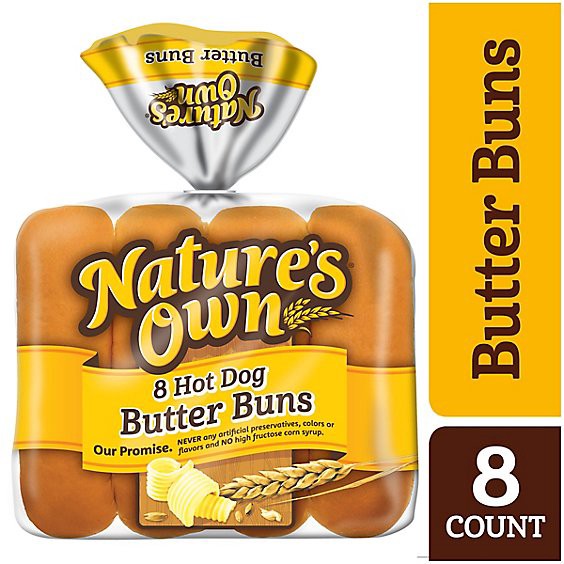 slide 1 of 1, Natures Own Hot Dog Butter Buns Soft White Bread Hot Dog Buns 8 Count - 15 Oz, 15 oz