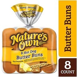 Natures Own Hot Dog Butter Buns Soft White Bread Hot Dog Buns 8 Count - 15 Oz