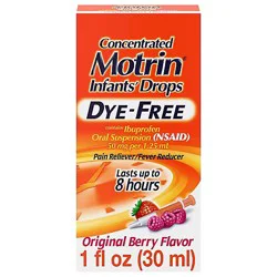 Motrin Infants Drops Concentrated Ibuprofen Suspension Original Berry Flavor Dye Free - 1 Fl. Oz.