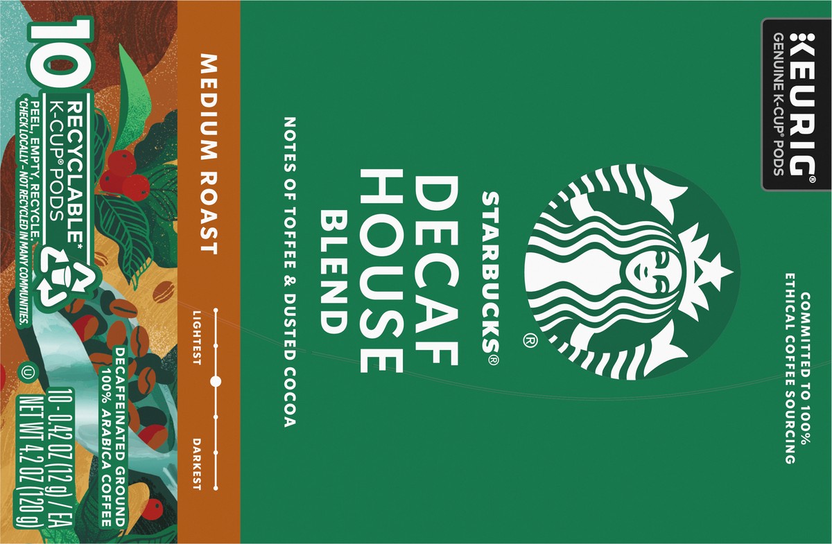 slide 2 of 12, Starbucks Decaf House Blend 100% Arabica Medium Roast K Cup Coffee Pods Box 10 Count - Each, 10 ct