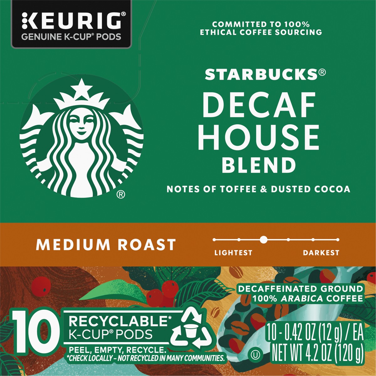 slide 3 of 12, Starbucks Decaf House Blend 100% Arabica Medium Roast K Cup Coffee Pods Box 10 Count - Each, 10 ct