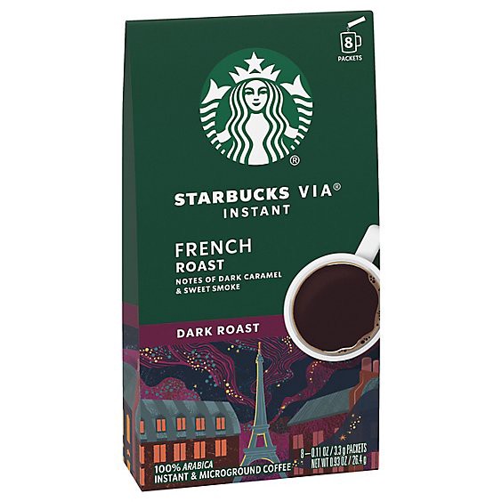 slide 1 of 1, Starbucks Via Instant French Roast 100% Arabica Dark Roast Coffee Packets Box 8 Count - Each, 8 ct