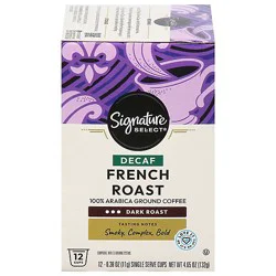 Signature Select Coffee Pods Single Serve Dark Roast French Roast Decaf - 12 Count