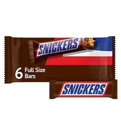 Snickers Full Size Chocolate Candy Bars 6 Count - 11.16 Oz
