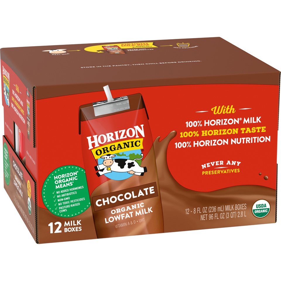 slide 2 of 8, Horizon Organic 1% Lowfat UHT Chocolate Milk, 8 fl oz
