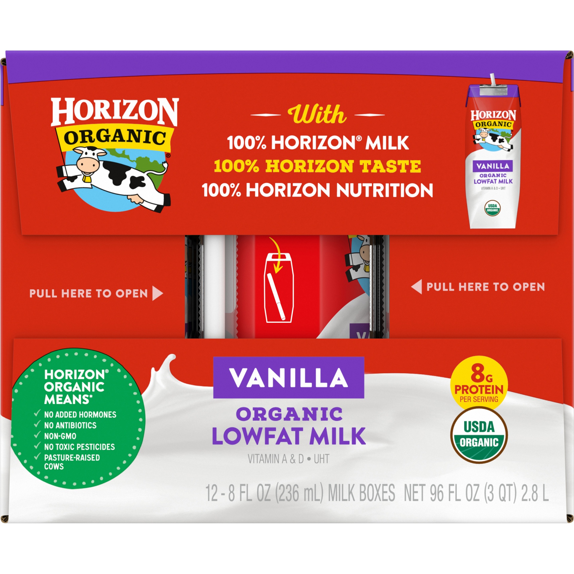 slide 5 of 8, Horizon Organic 1% Lowfat UHT Vanilla Milk, 8 fl oz