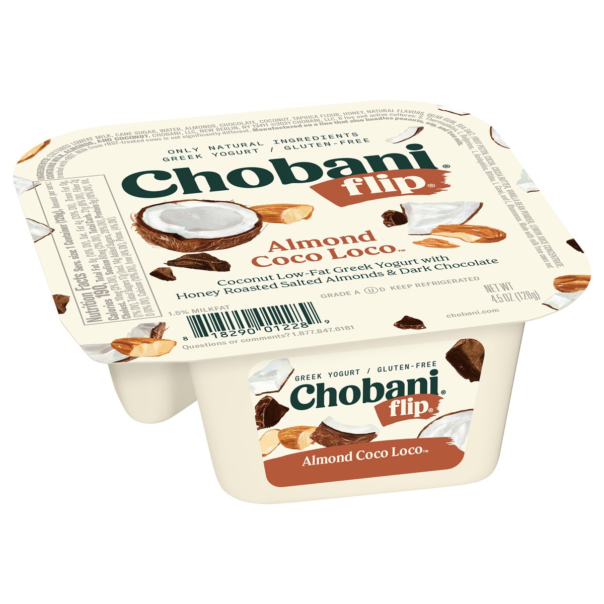 slide 4 of 12, Chobani Flip Chocolate Almond Coco Loco Low-Fat Greek Yogurt - 4.5 Oz, 4.5 oz