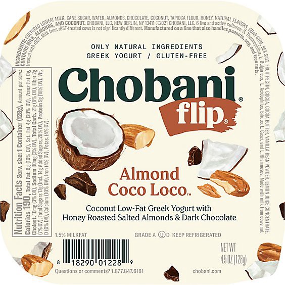 slide 1 of 12, Chobani Flip Chocolate Almond Coco Loco Low-Fat Greek Yogurt - 4.5 Oz, 4.5 oz