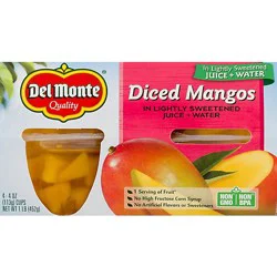 Del Monte Diced Mango Fruit Cup Snacks In 100% Fruit Juice - 4 - 4 Oz